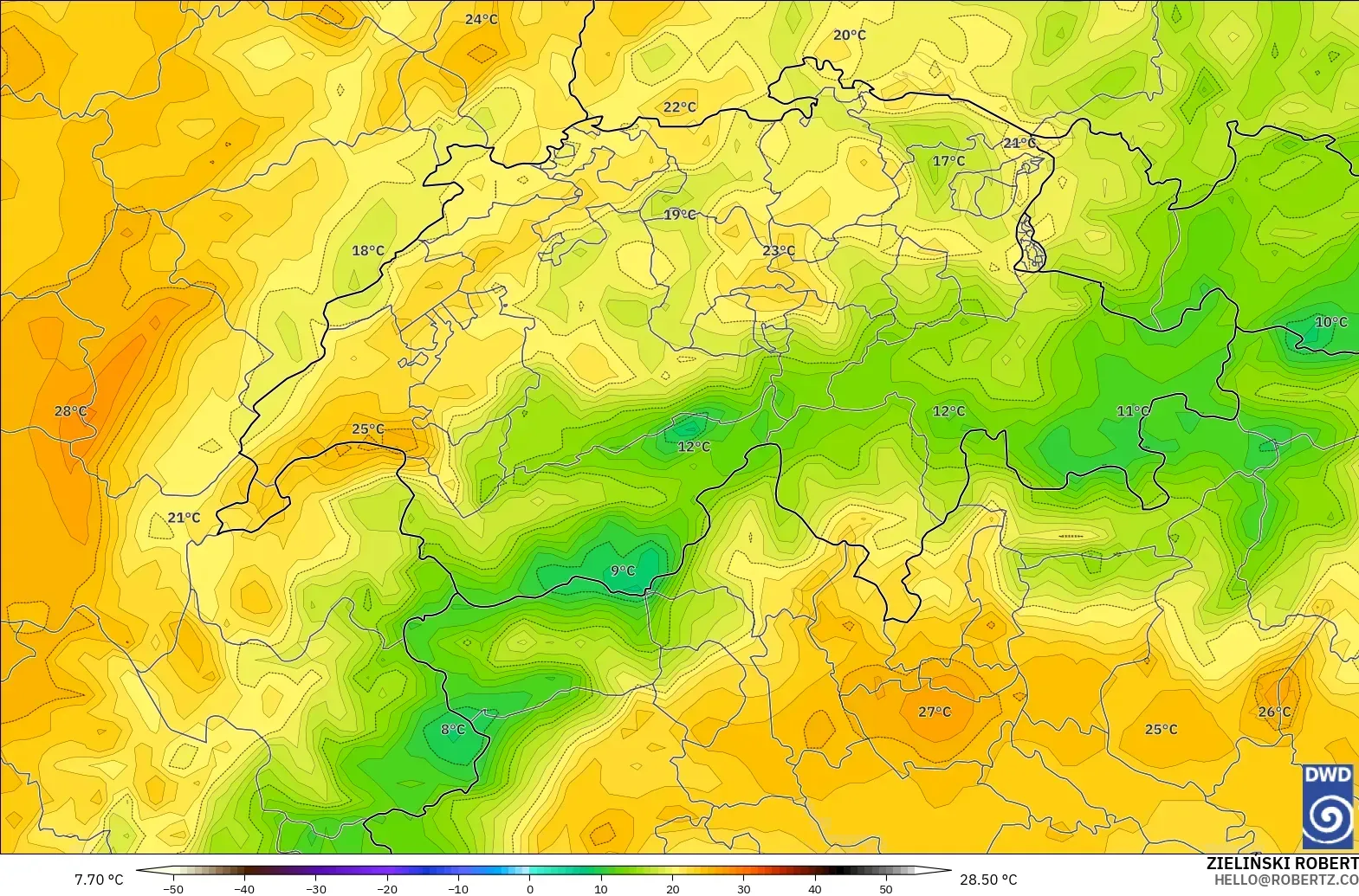 ICON modelo - Suiza, Temperatura a 2 m