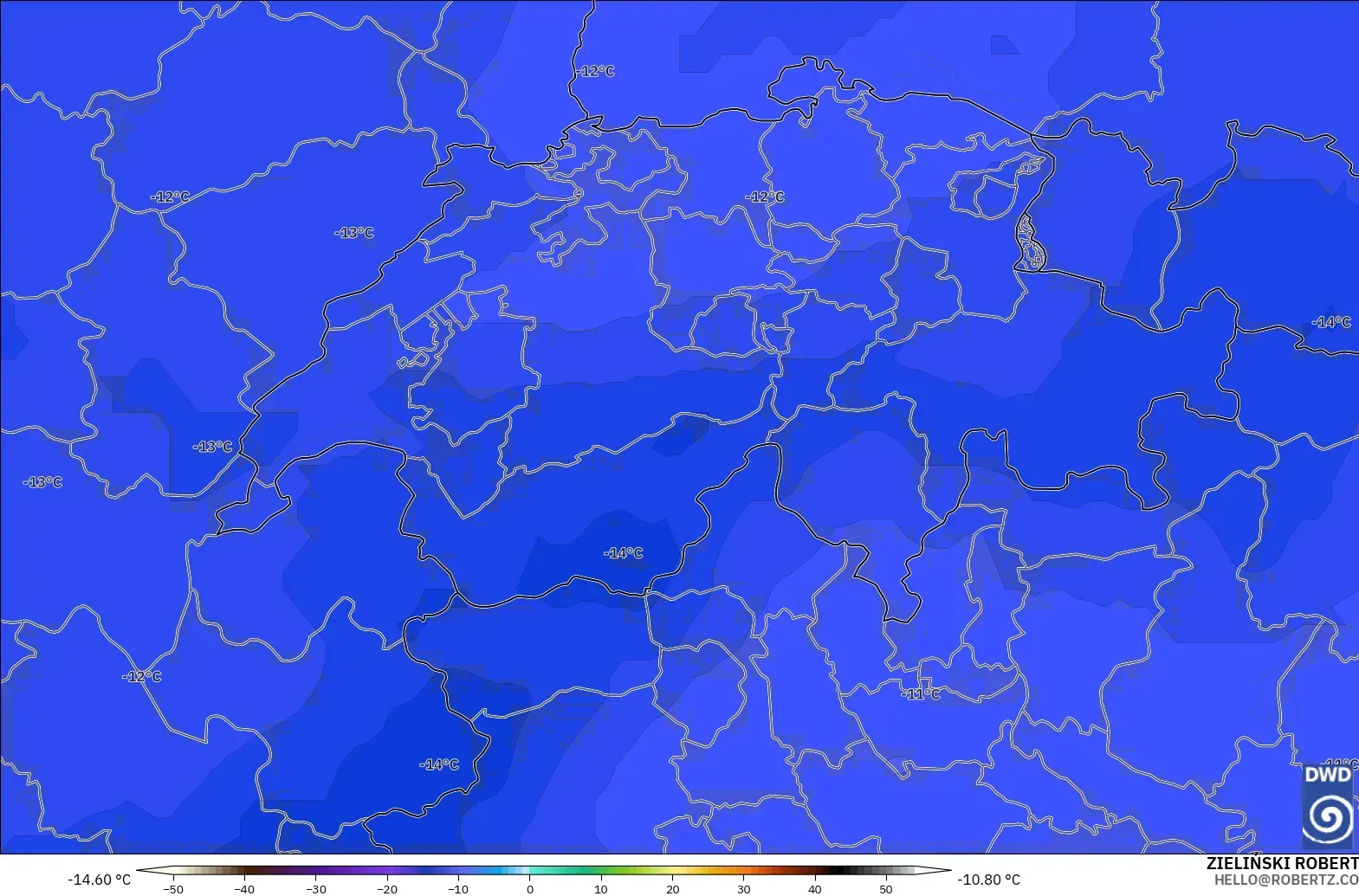 ICON modelo - Suiza, Temperatura a 500 hPa