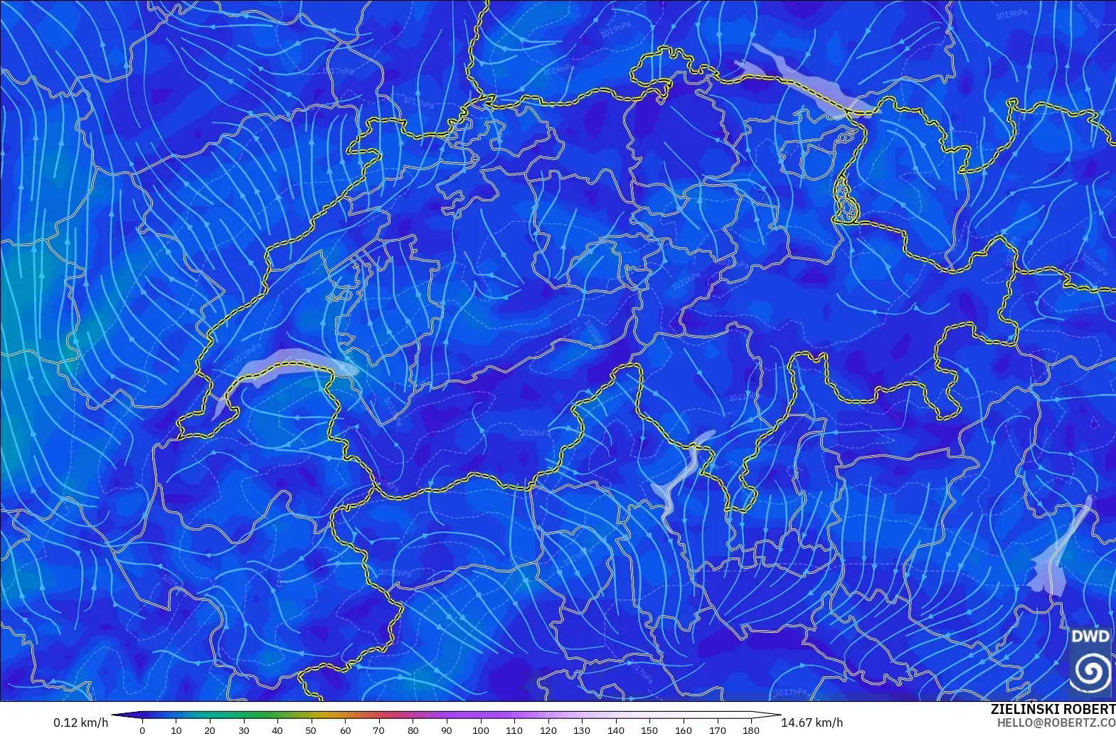 ICON modelo - Suiza, Viento a 10 m