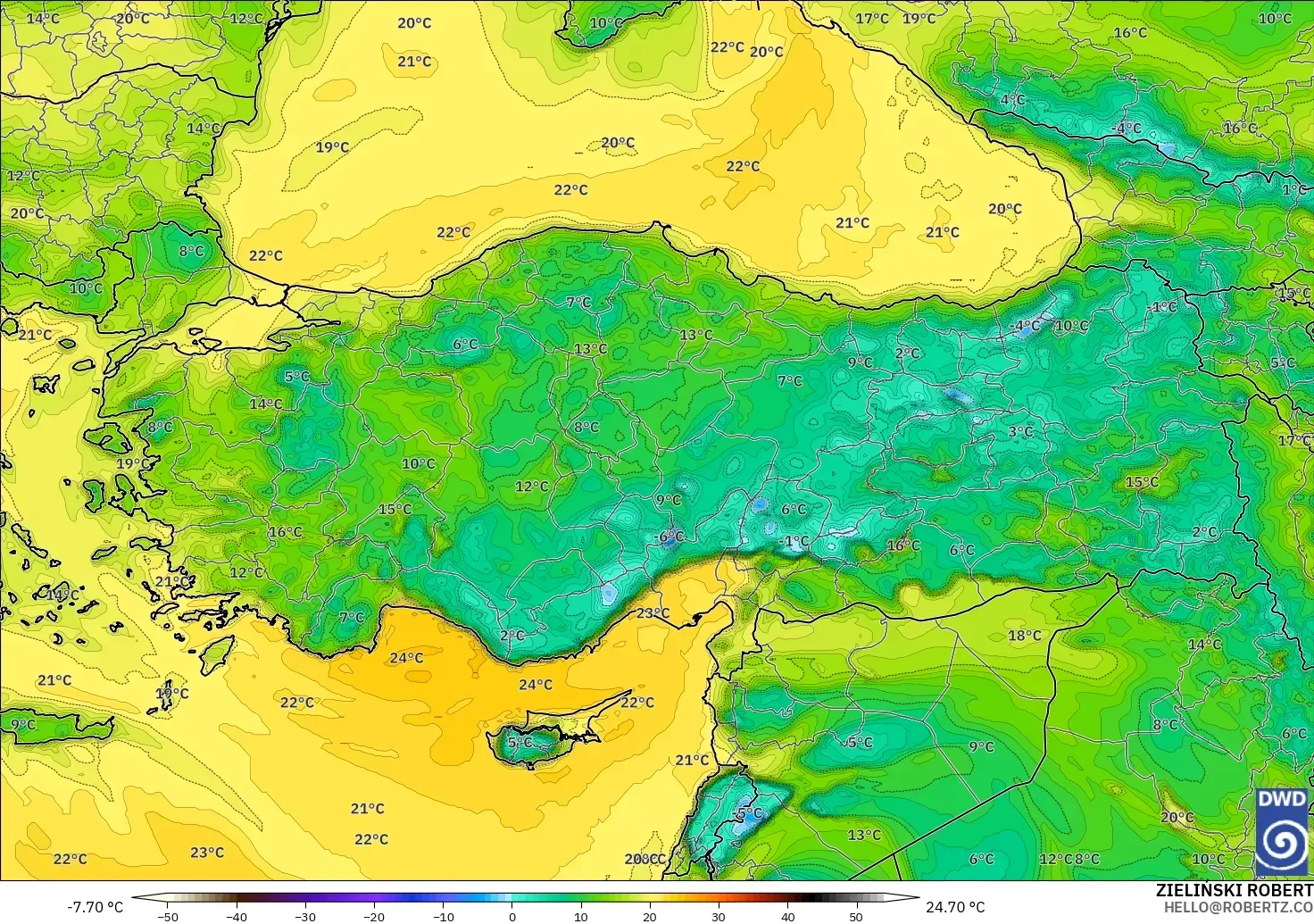 ICON modelo - Turquía, Punto de rocío a 2 m