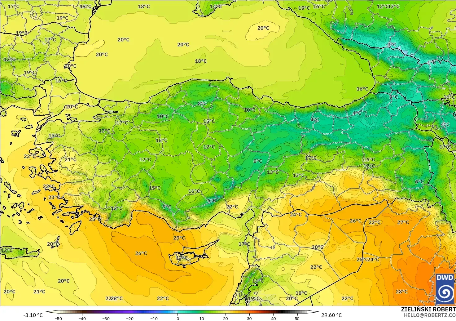 ICON modelo - Turquía, Temperatura a 850 hPa