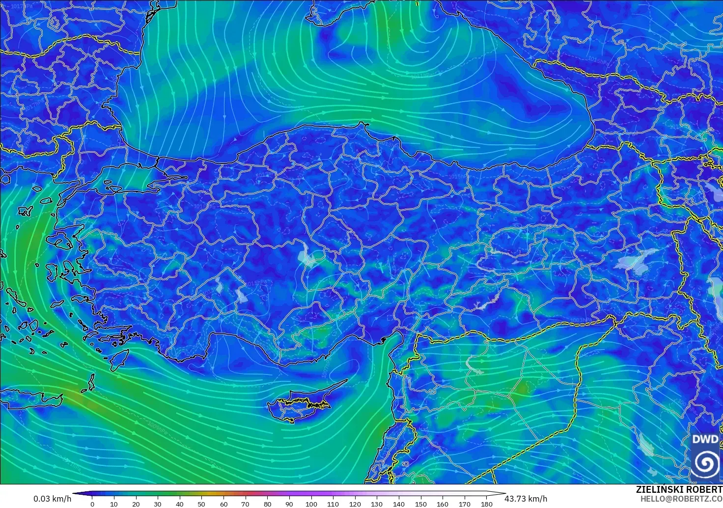 ICON modelo - Turquía, Viento a 10 m