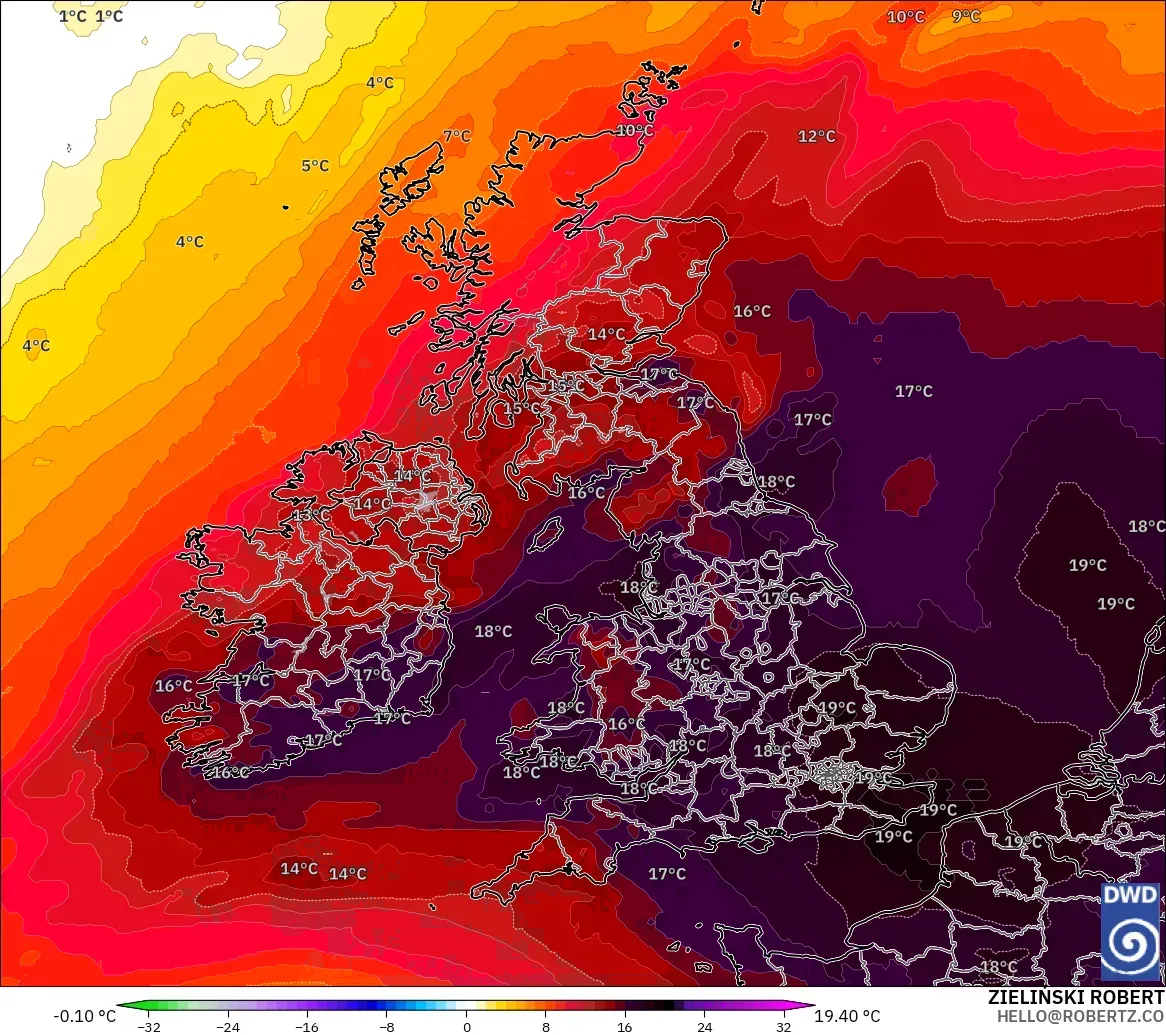 ICON modelo - Reino Unido, Anomalía de temperatura a 850 hPa