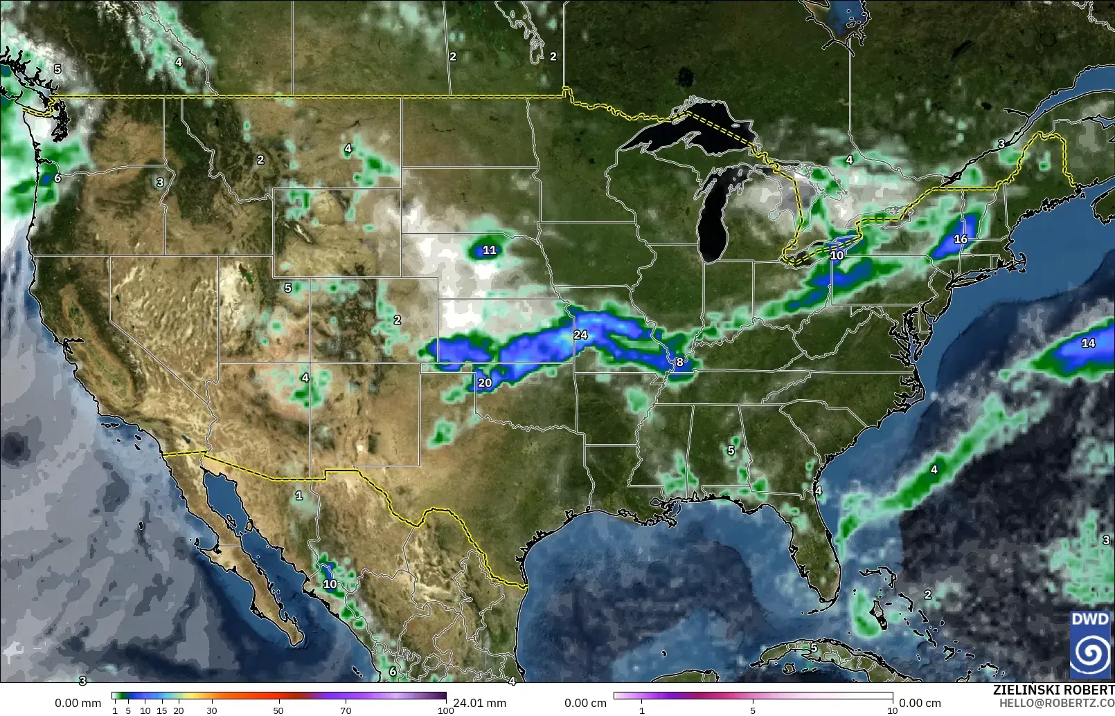 ICON modelo - Estados Unidos, Precipitación, nubes y presión