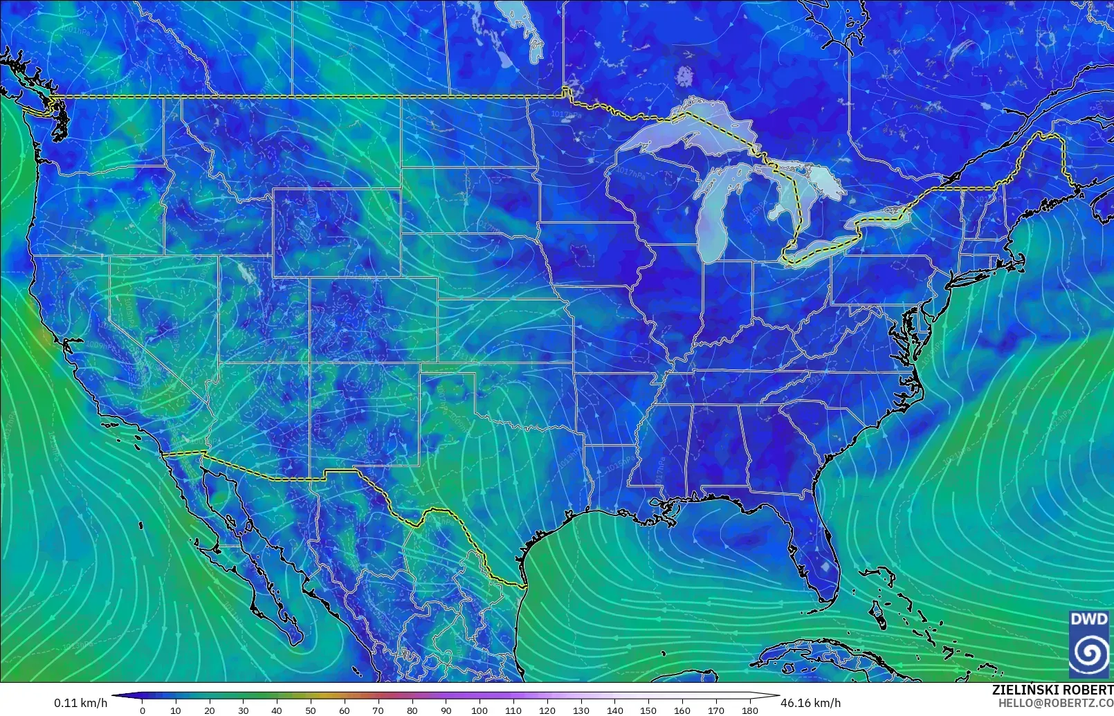 ICON modelo - Estados Unidos, Viento a 10 m