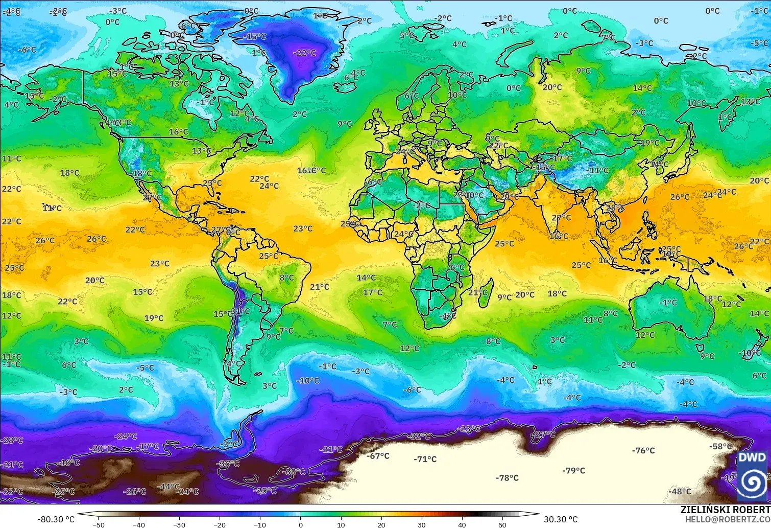 ICON modelo - Mundo, Punto de rocío a 2 m