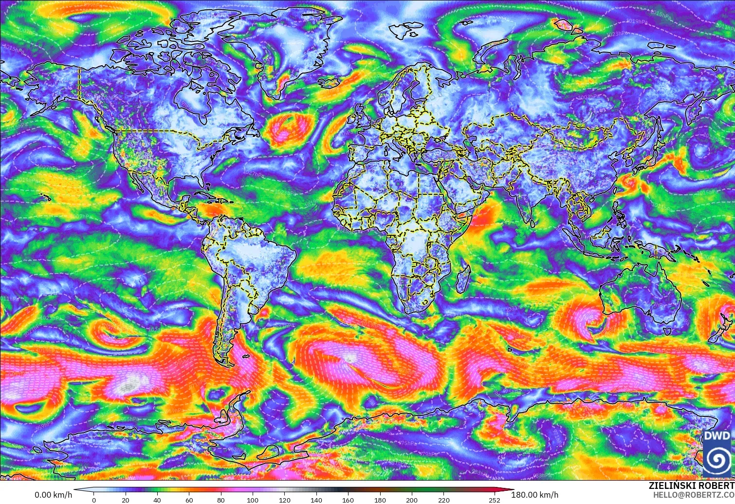 ICON modelo - Mundo, Ráfagas de viento