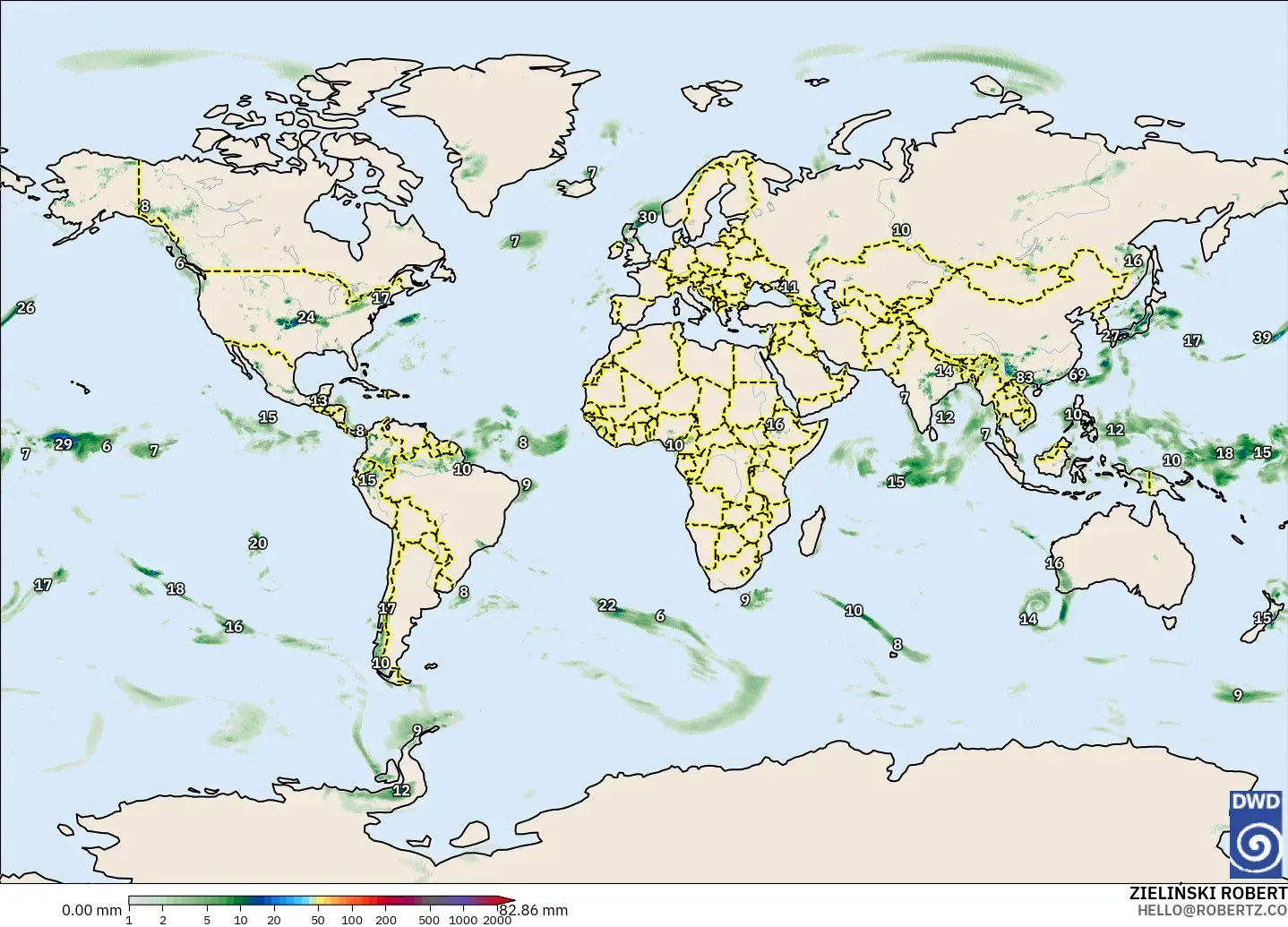 ICON modelo - Mundo, Acumulación de precipitación