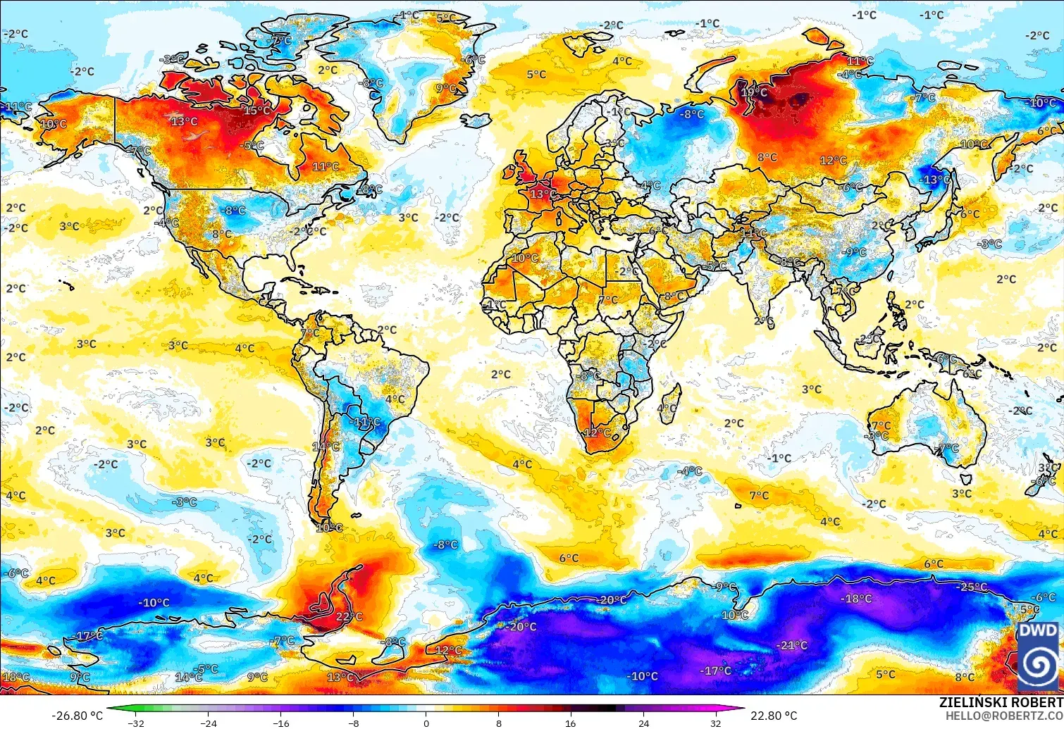 ICON modelo - Mundo, Anomalía de temperatura a 2 m