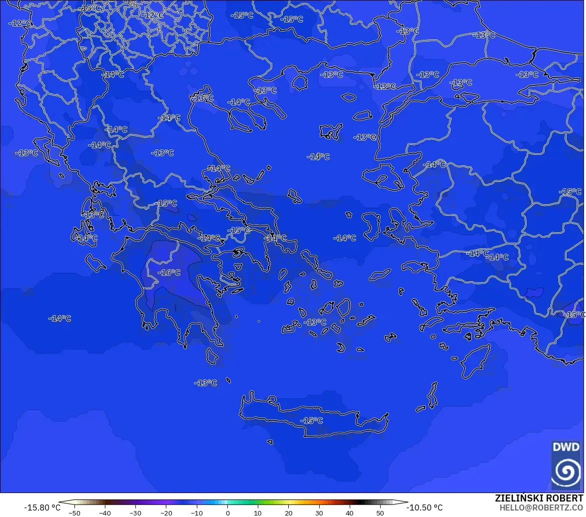 ICON modelo - Grecia, Temperatura a 500 hPa