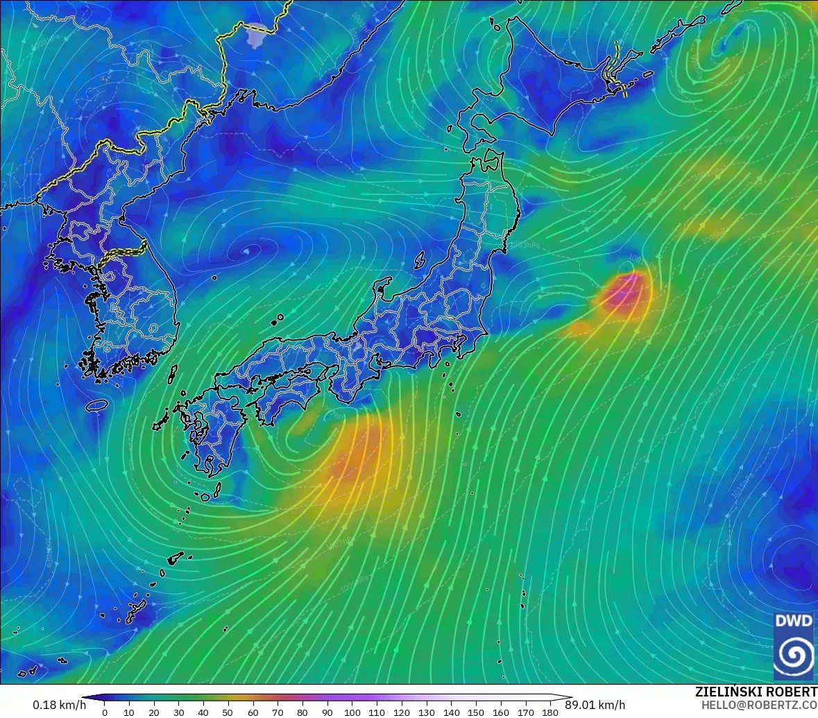 ICON modelo - Japón, Viento a 10 m