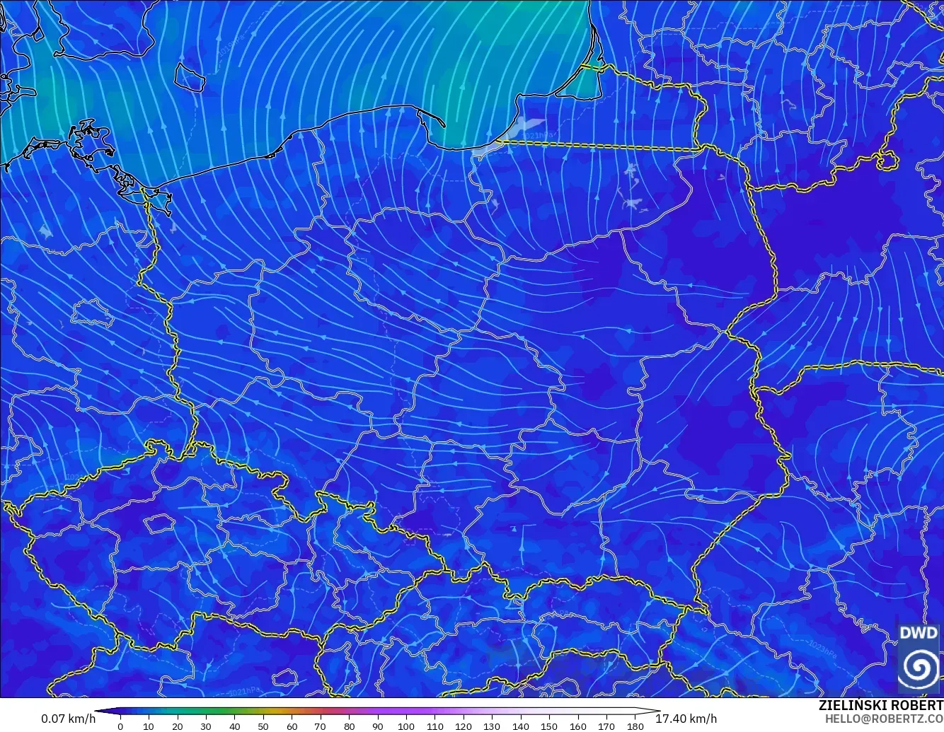 ICON modelo - Polonia, Viento a 10 m