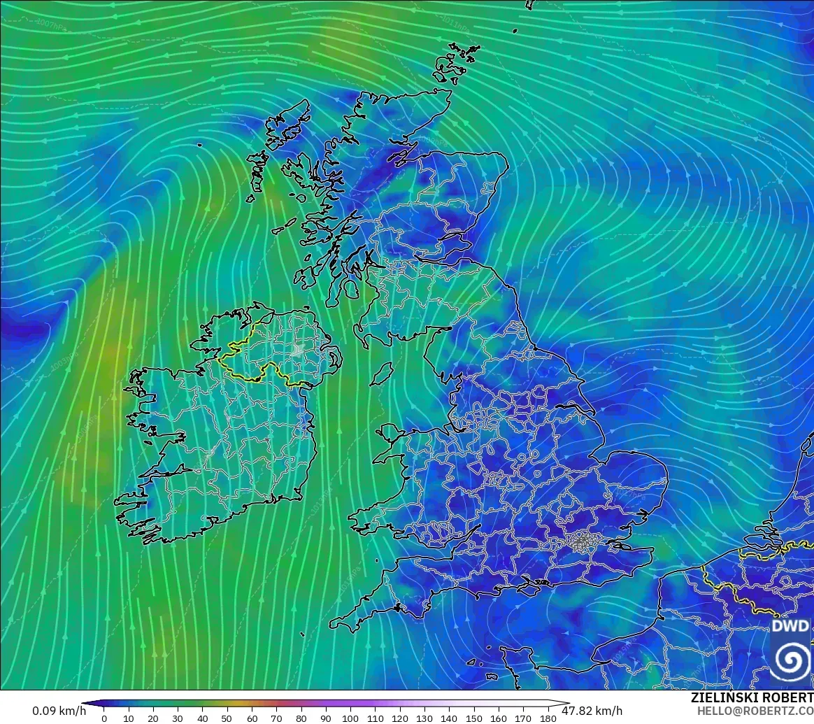 ICON modelo - Reino Unido, Viento a 10 m