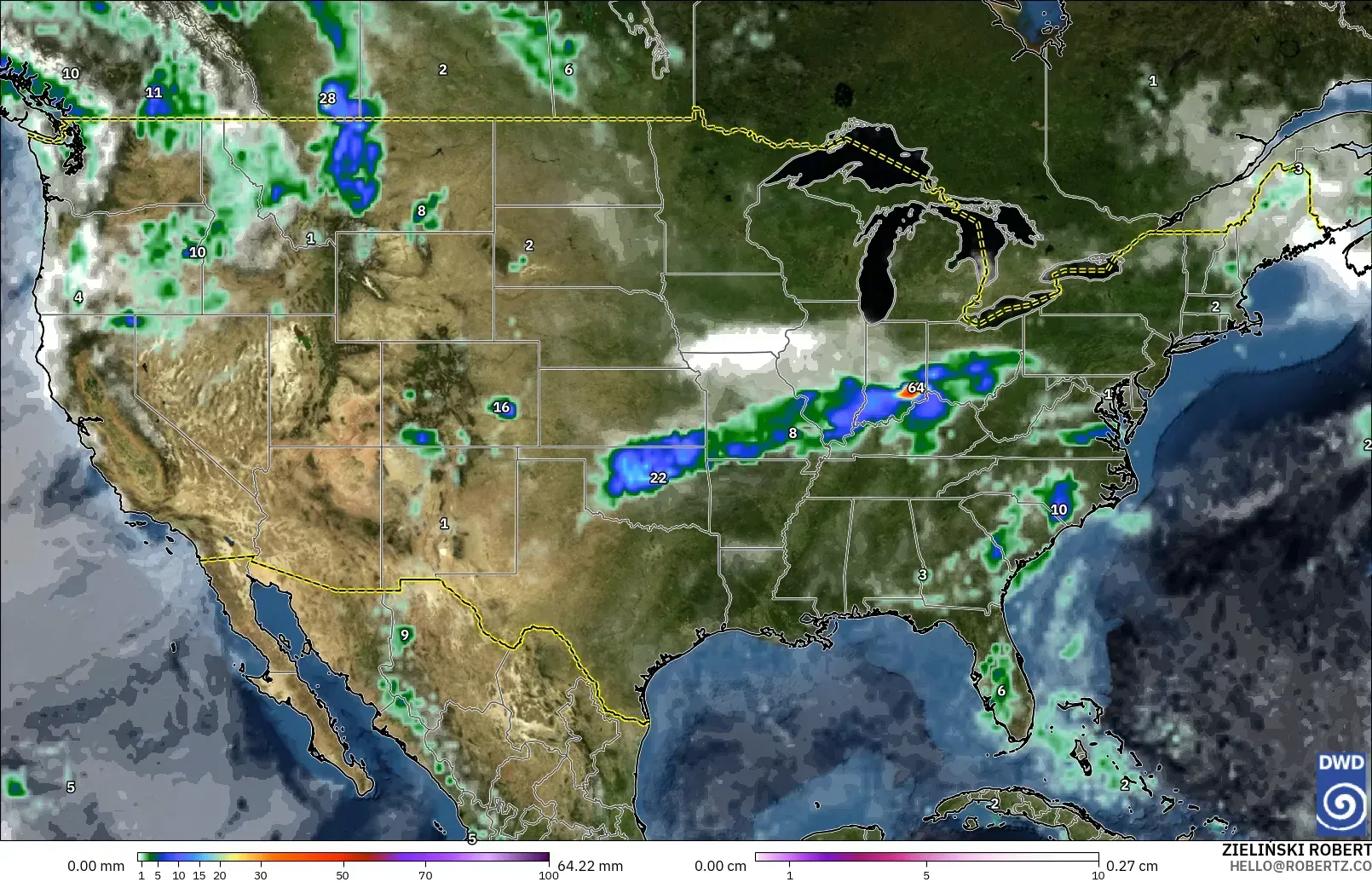ICON modelo - Estados Unidos, Precipitación, nubes y presión