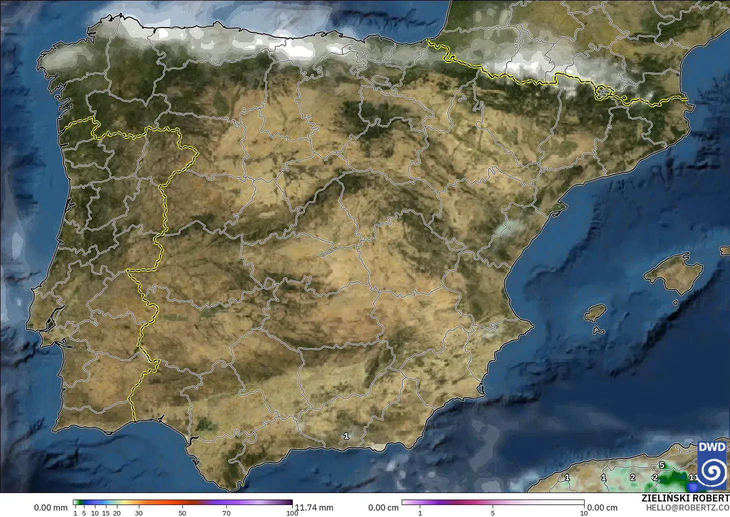 ICON modelo - España, Precipitación, nubes y presión