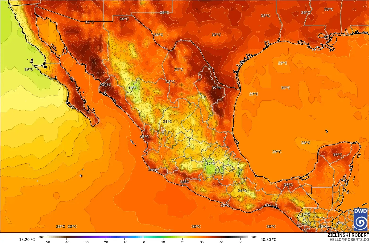 ICON modelo - México, Temperatura a 2 m