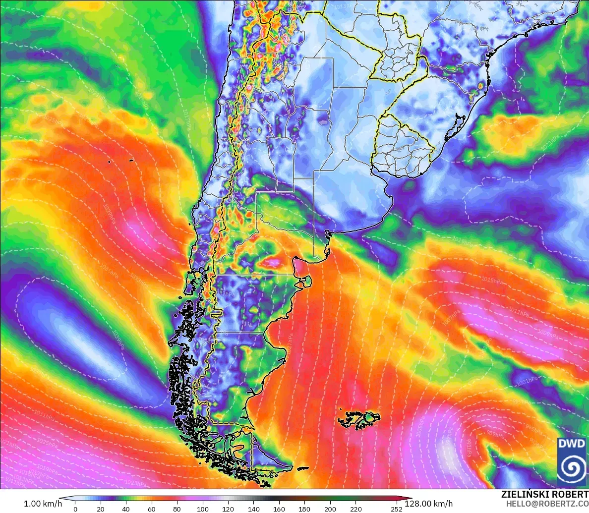 ICON modelo - Argentina, Ráfagas de Viento Máximas