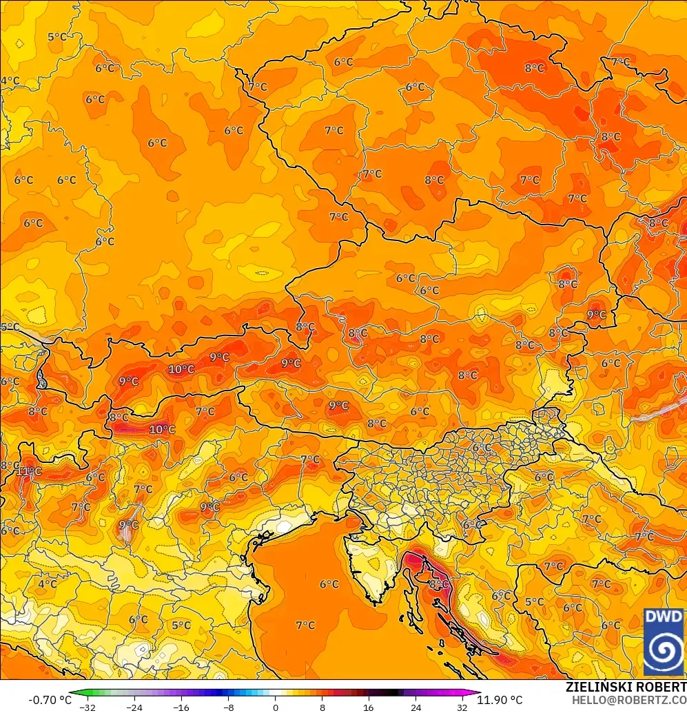 ICON modelo - Austria, Anomalía de temperatura a 2 m