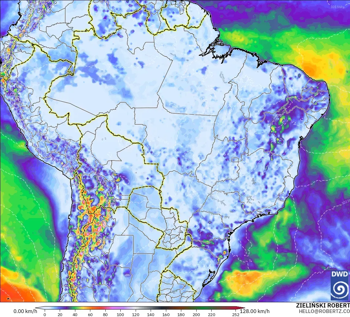 ICON modelo - Brasil, Ráfagas de Viento Máximas