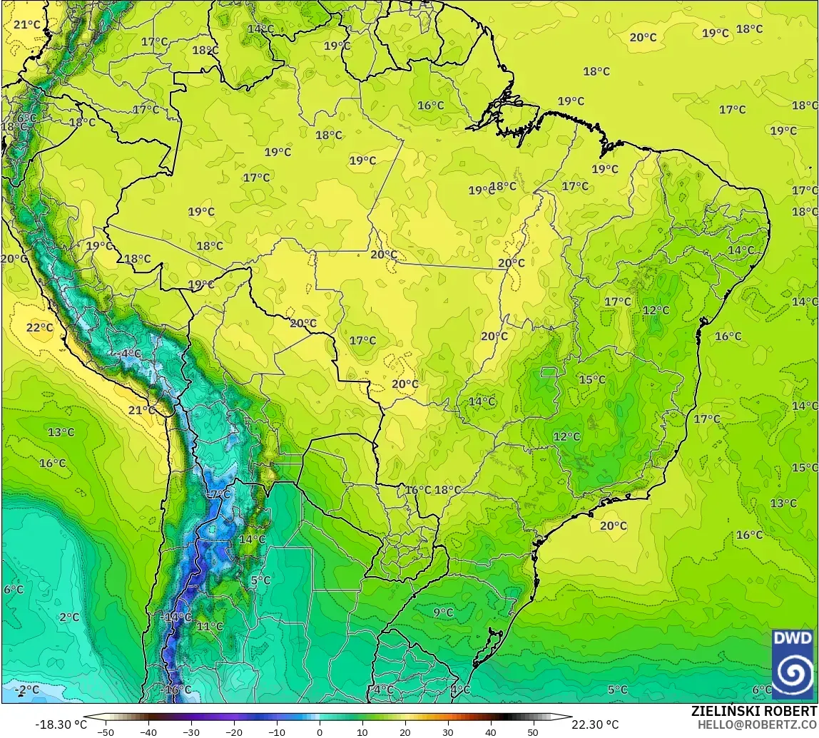 ICON modelo - Brasil, Temperatura a 850 hPa