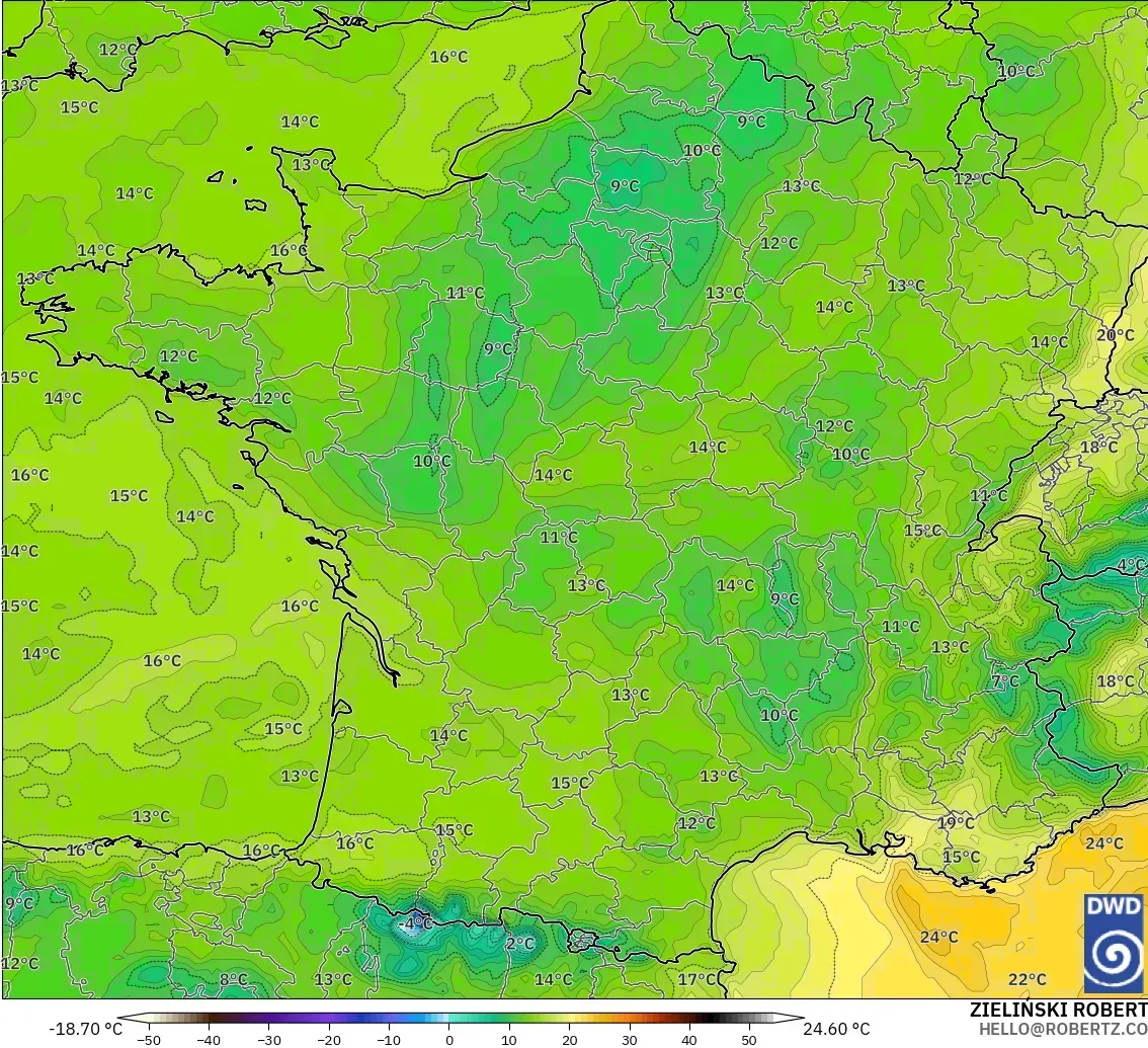 ICON modelo - Francia, Punto de rocío a 2 m