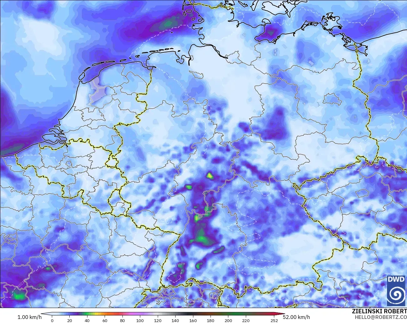 ICON modelo - Alemania, Ráfagas de Viento Máximas