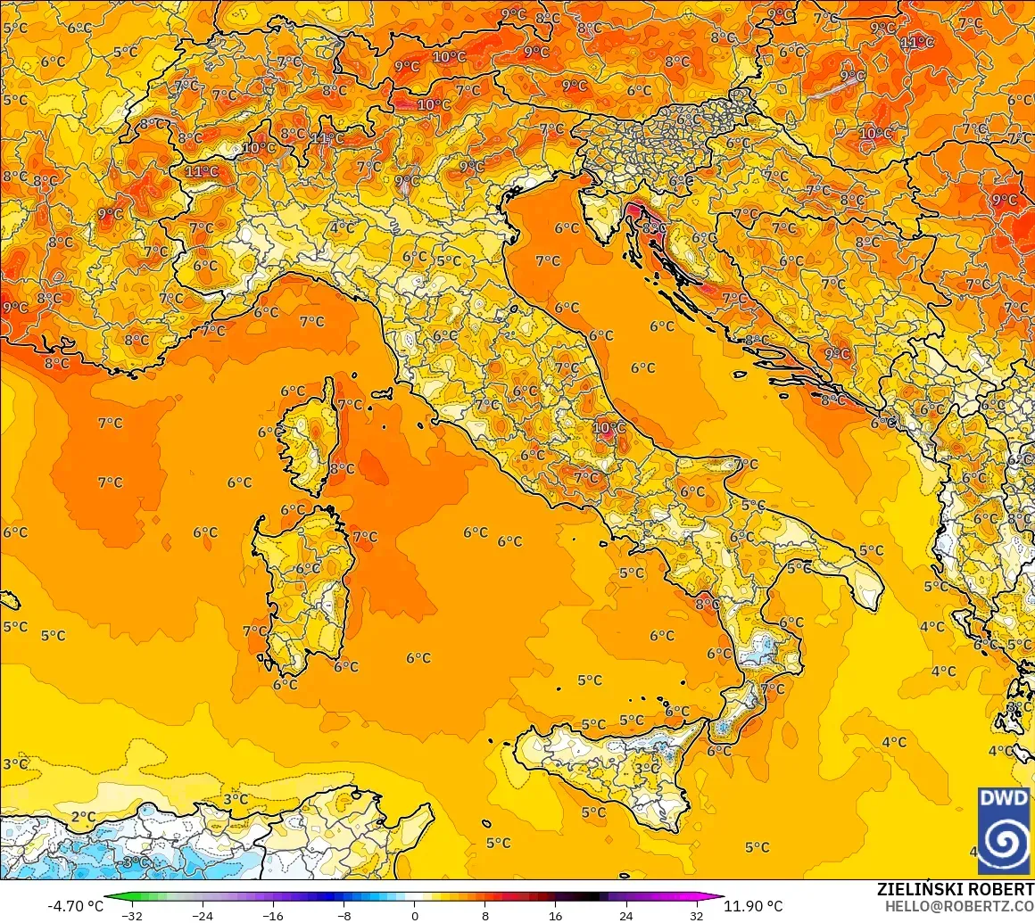 ICON modelo - Italia, Anomalía de temperatura a 2 m
