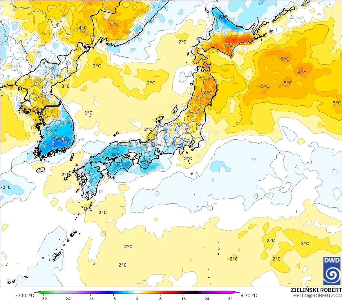 ICON modelo - Japón, Anomalía de temperatura a 2 m