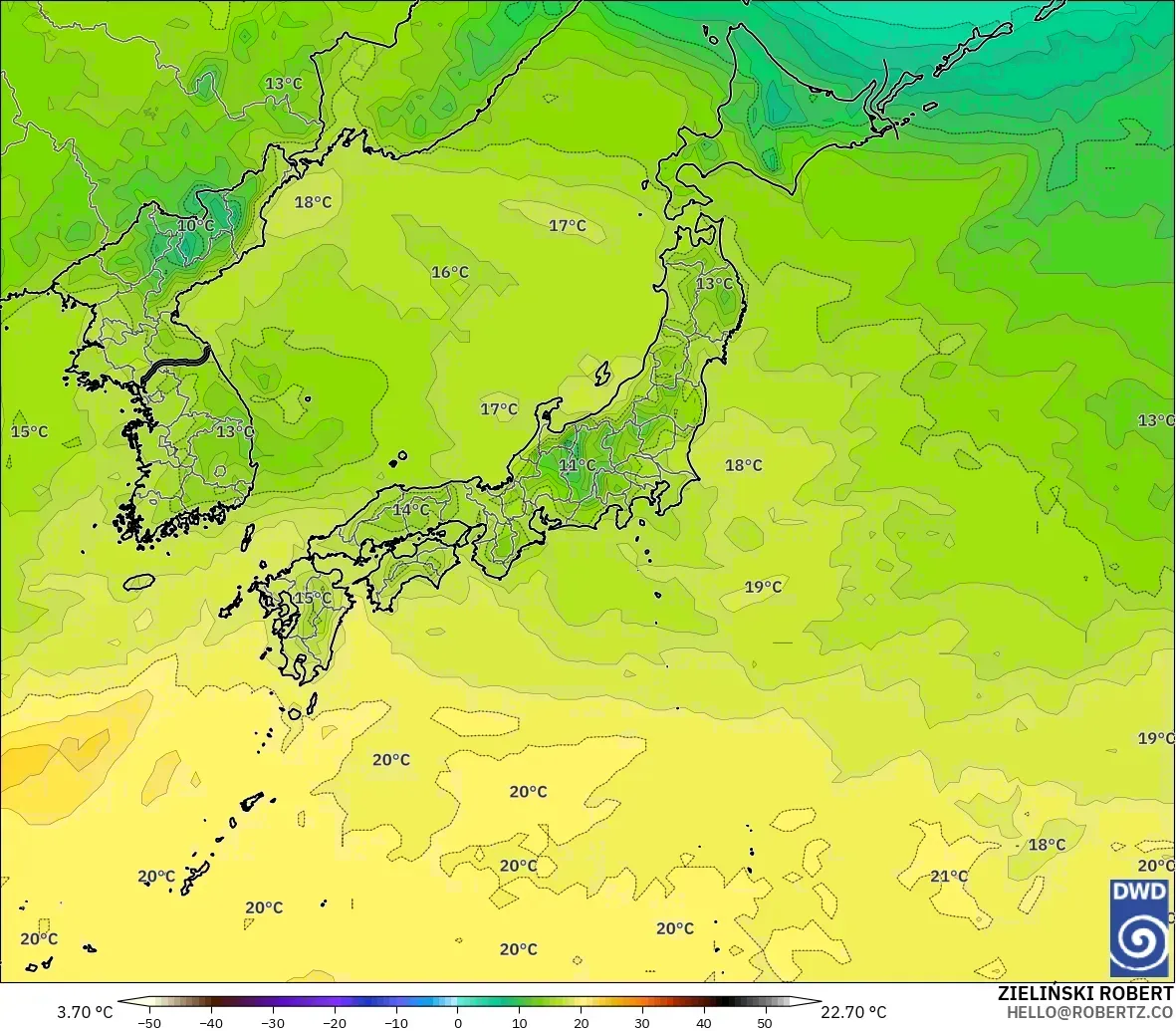 ICON modelo - Japón, Temperatura a 850 hPa