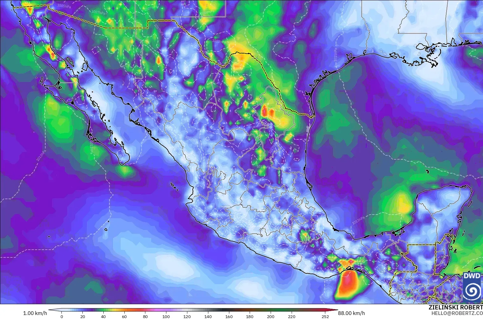 ICON modelo - México, Ráfagas de Viento Máximas
