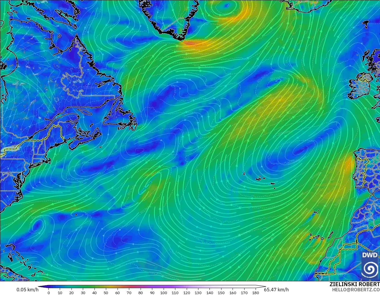 ICON modelo - Norte Atlántico, Viento a 10 m