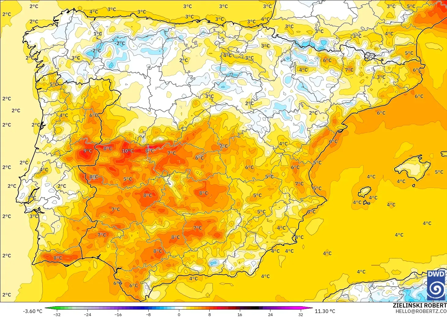 ICON modelo - España, Anomalía de temperatura a 2 m