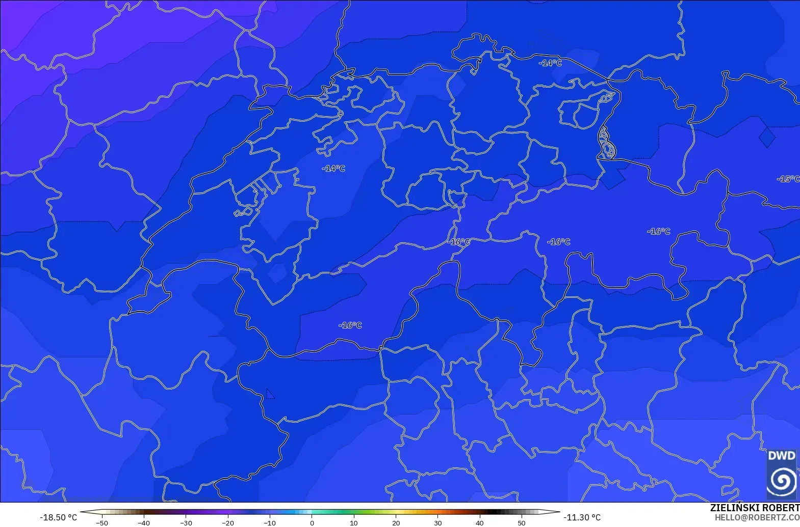 ICON modelo - Suiza, Temperatura a 500 hPa