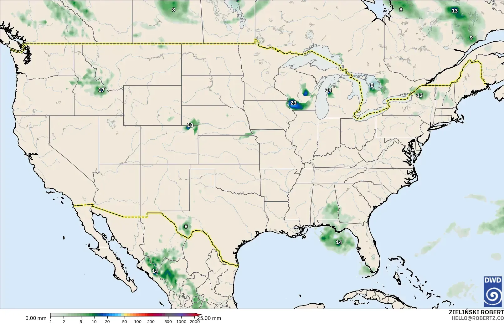 ICON modelo - Estados Unidos, Acumulación de precipitación
