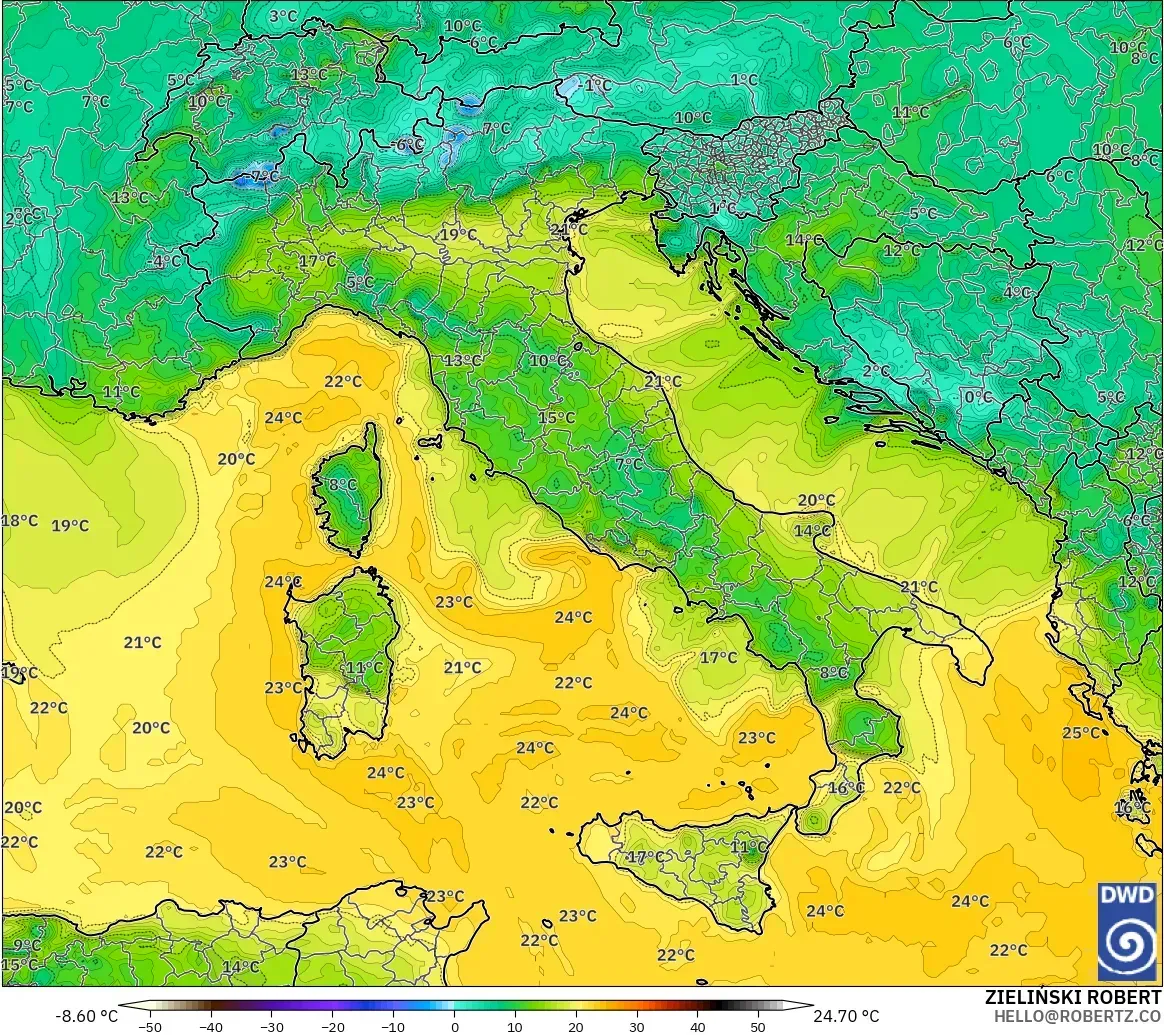 ICON modelo - Italia, Punto de rocío a 2 m