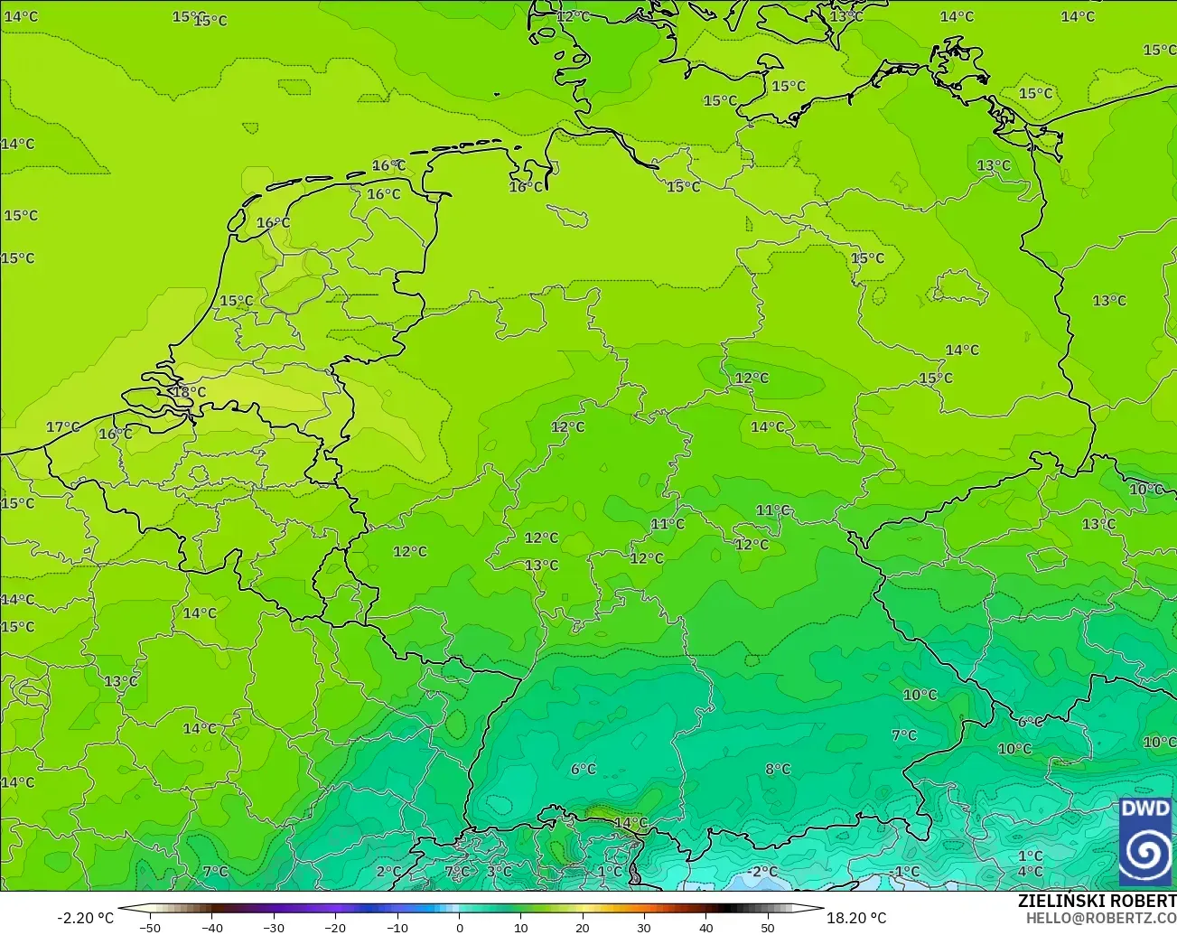 ICON modelo - Alemania, Punto de rocío a 2 m