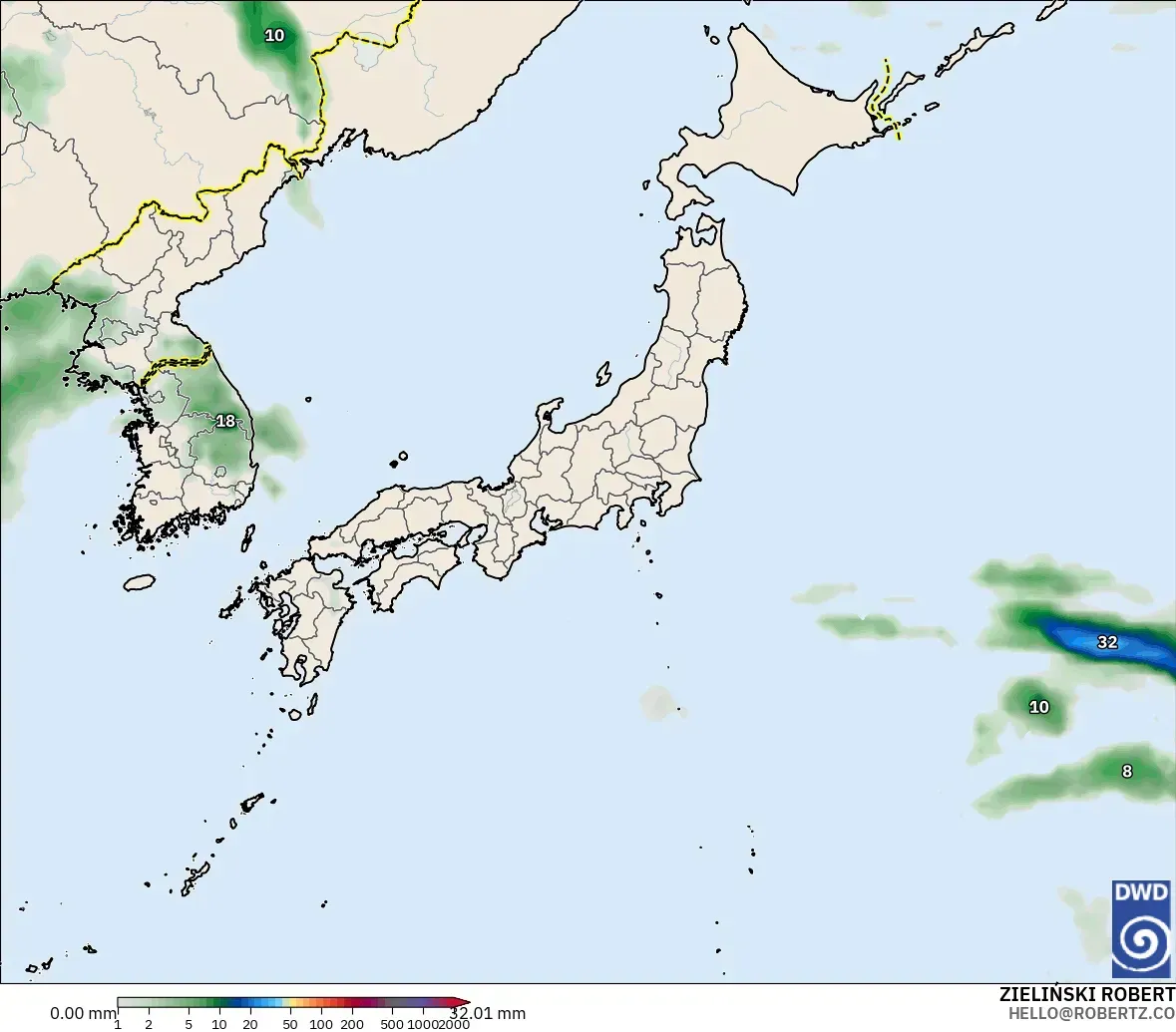 ICON modelo - Japón, Acumulación de precipitación