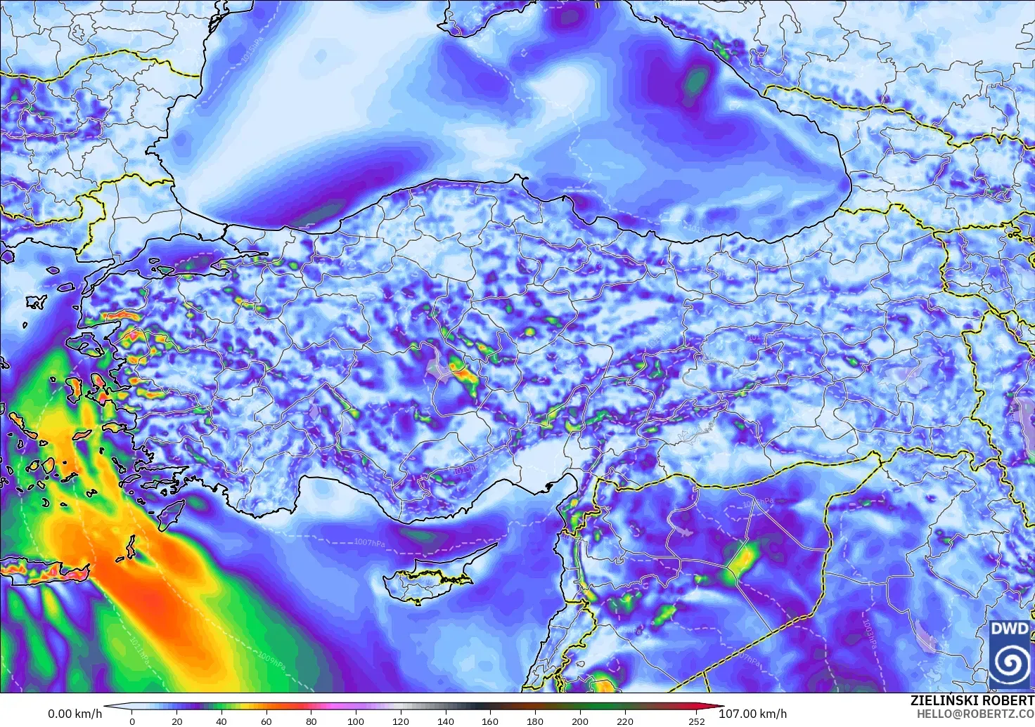 ICON modelo - Turquía, Ráfagas de Viento Máximas