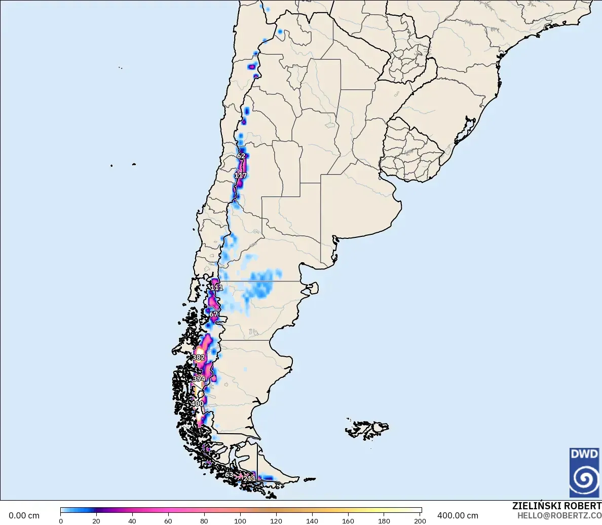 ICON modelo - Argentina, Profundidad de nieve