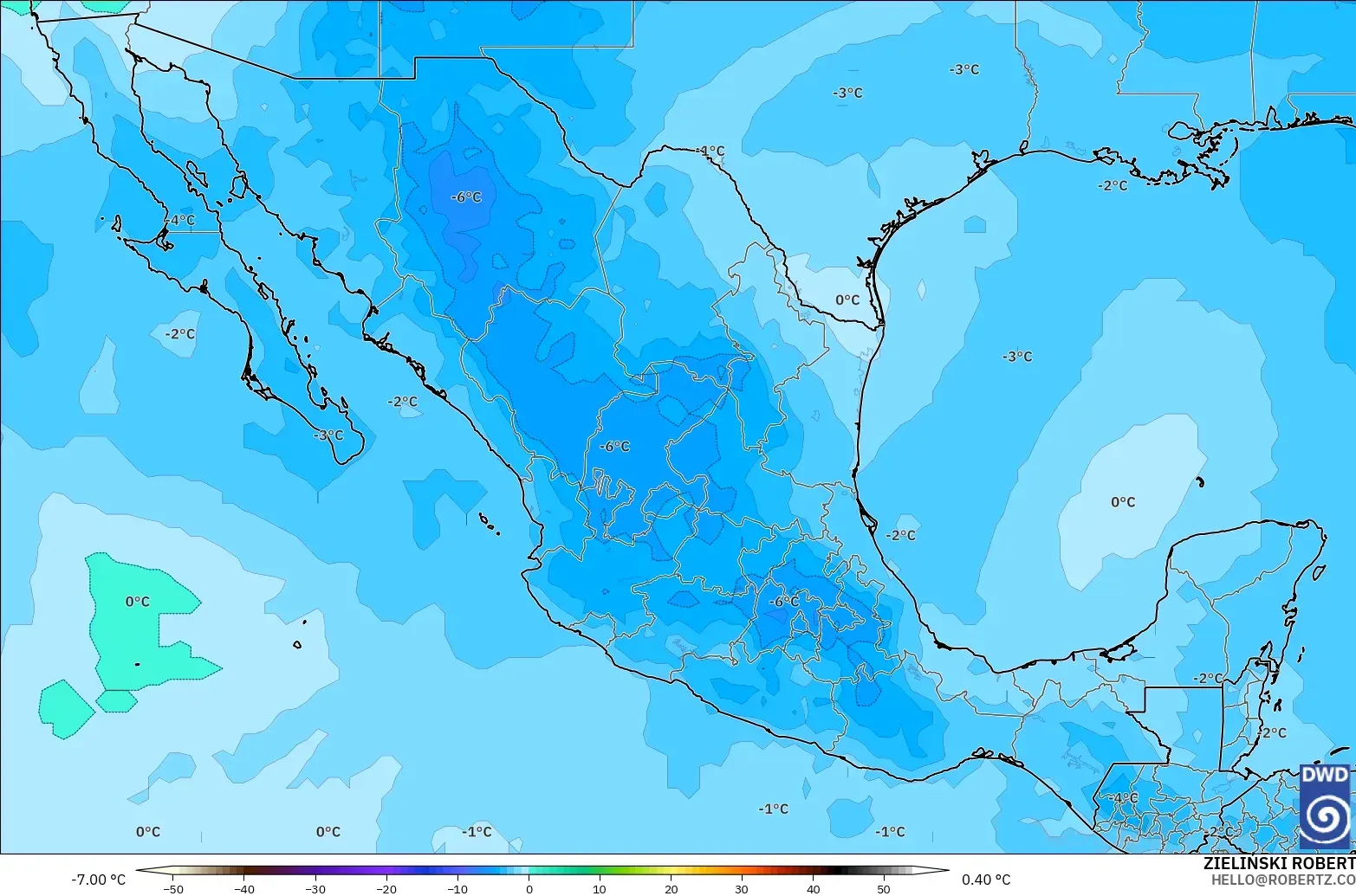 ICON modelo - México, Temperatura a 500 hPa