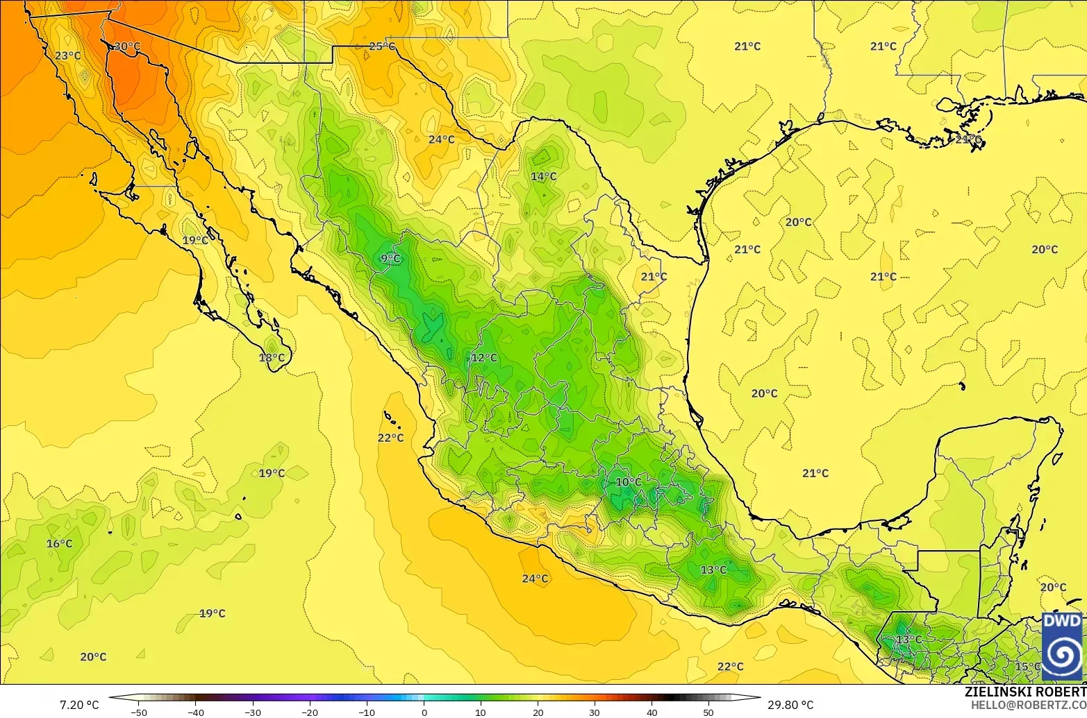 ICON modelo - México, Temperatura a 850 hPa