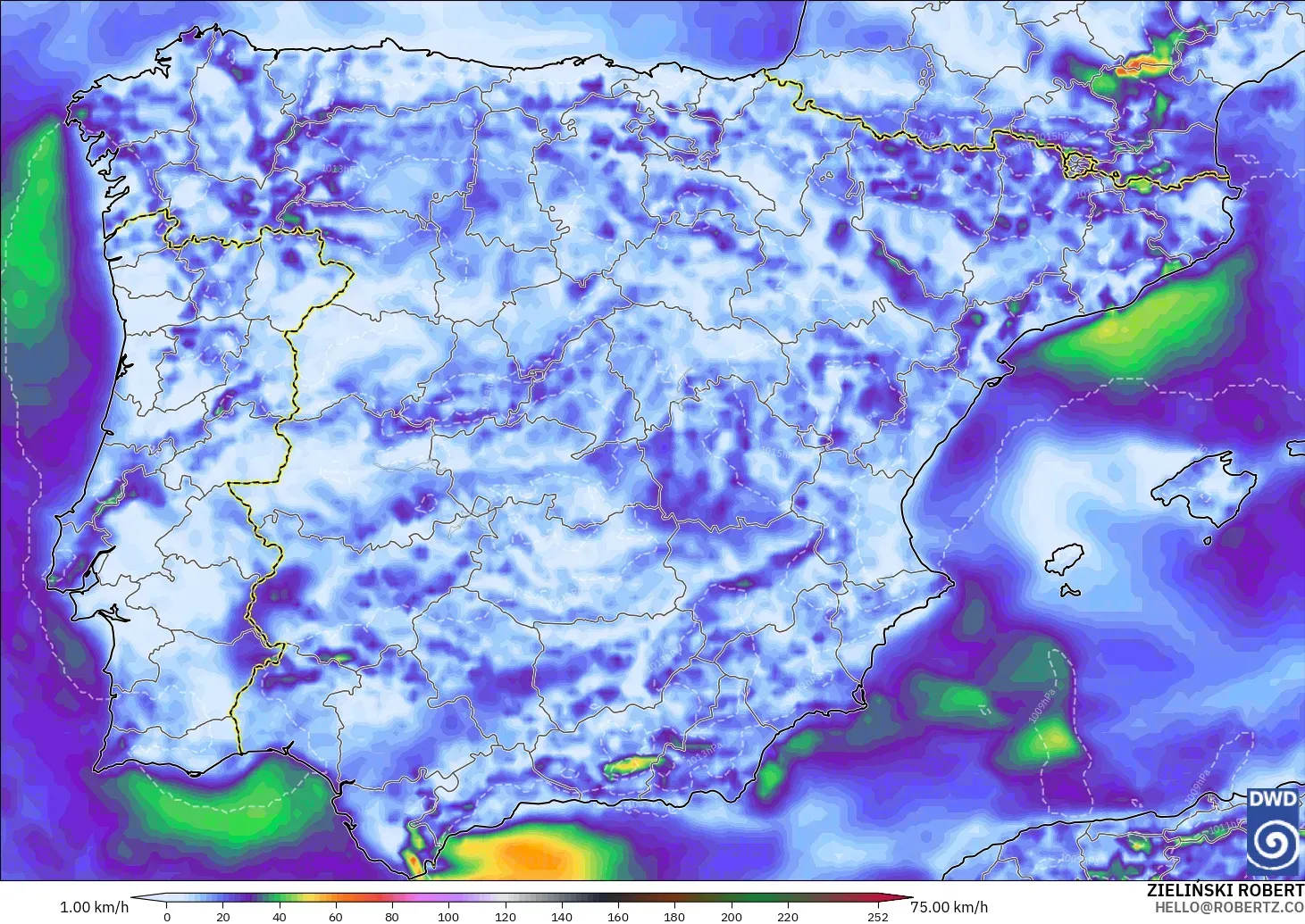 ICON modelo - España, Ráfagas de viento