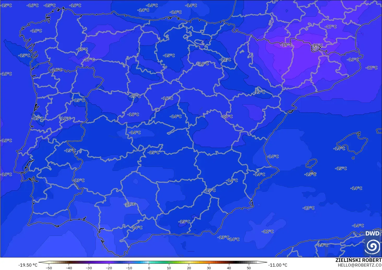 ICON modelo - España, Temperatura a 500 hPa