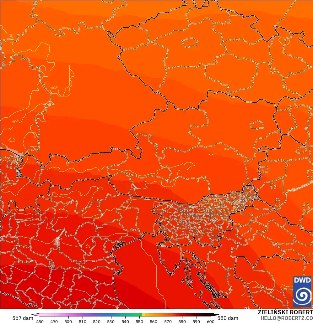 ICON modelo - Austria, Altura geopotencial a 500 hPa