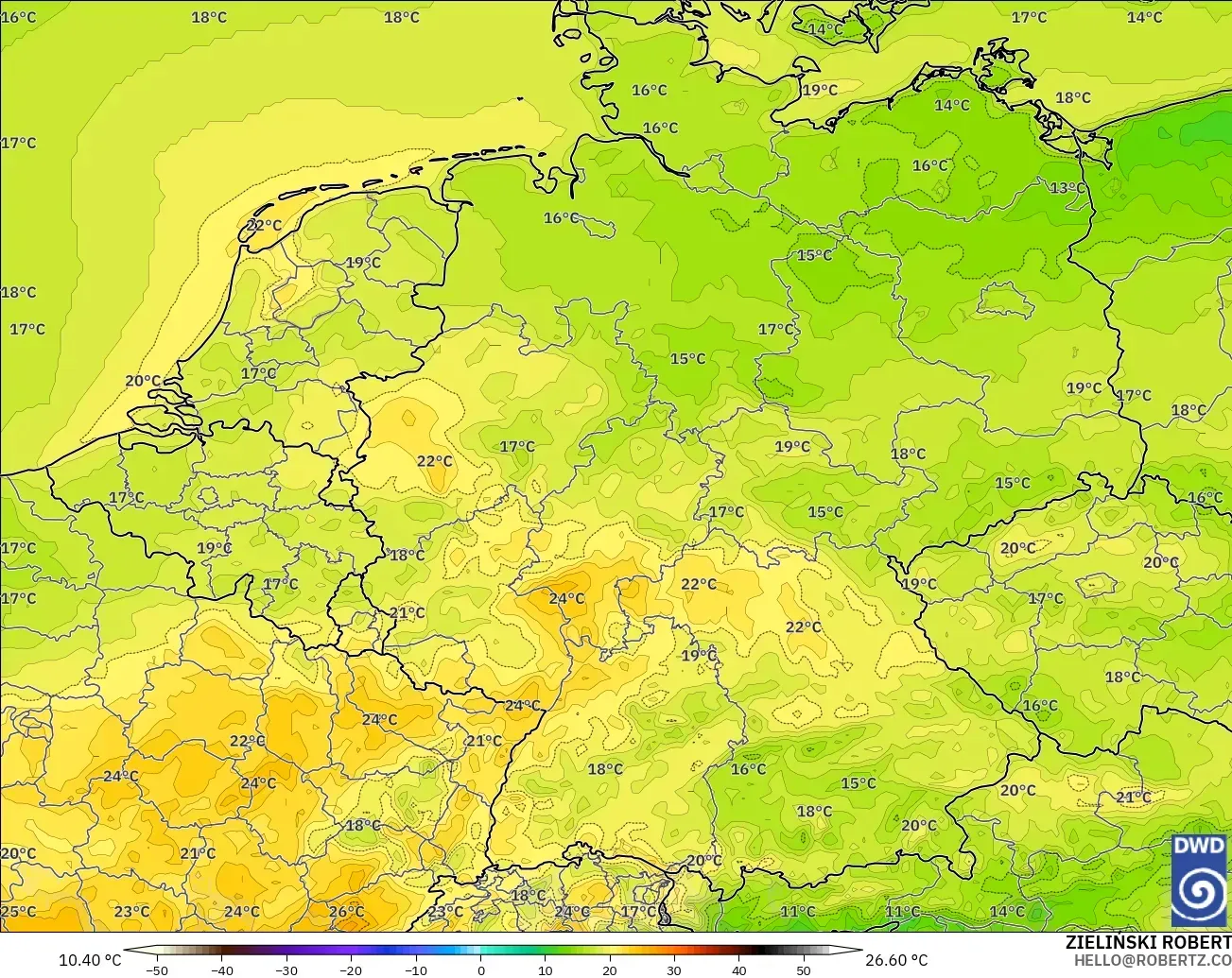 ICON modelo - Alemania, Temperatura a 2 m