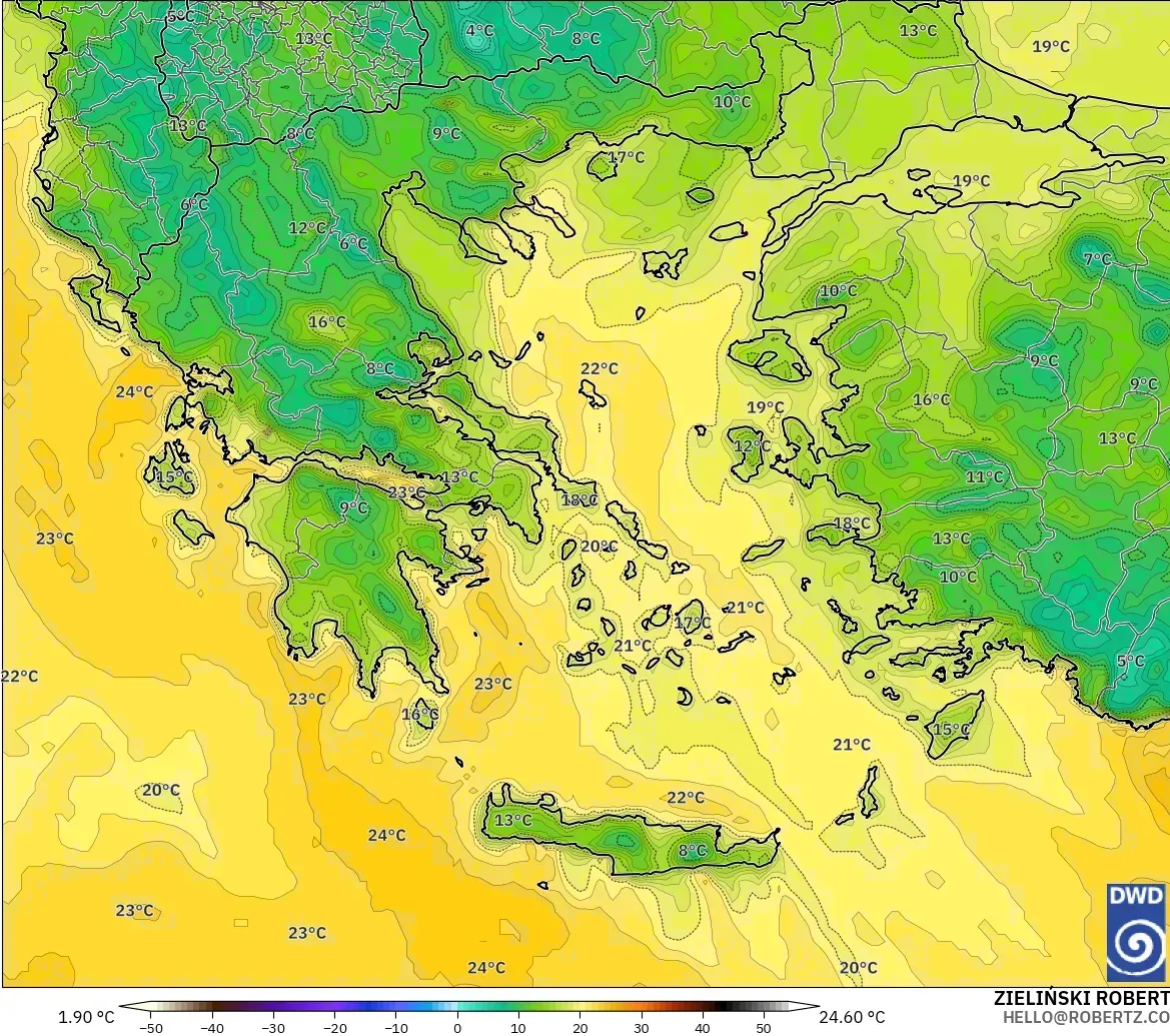 ICON modelo - Grecia, Punto de rocío a 2 m