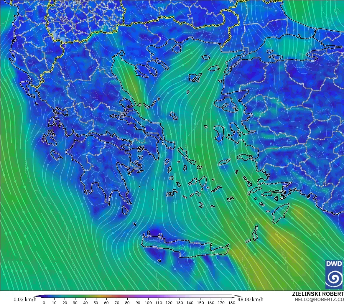ICON modelo - Grecia, Viento a 10 m
