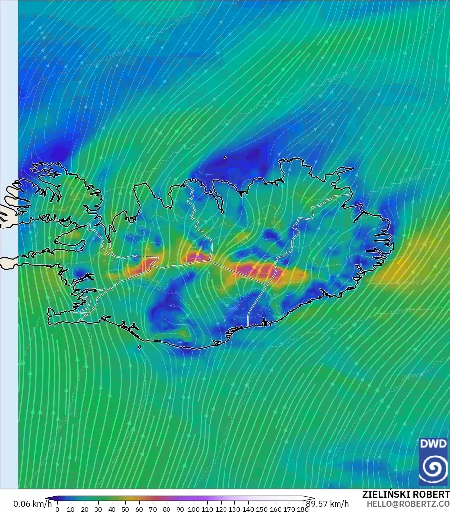 ICON modelo - Islandia, Viento a 10 m