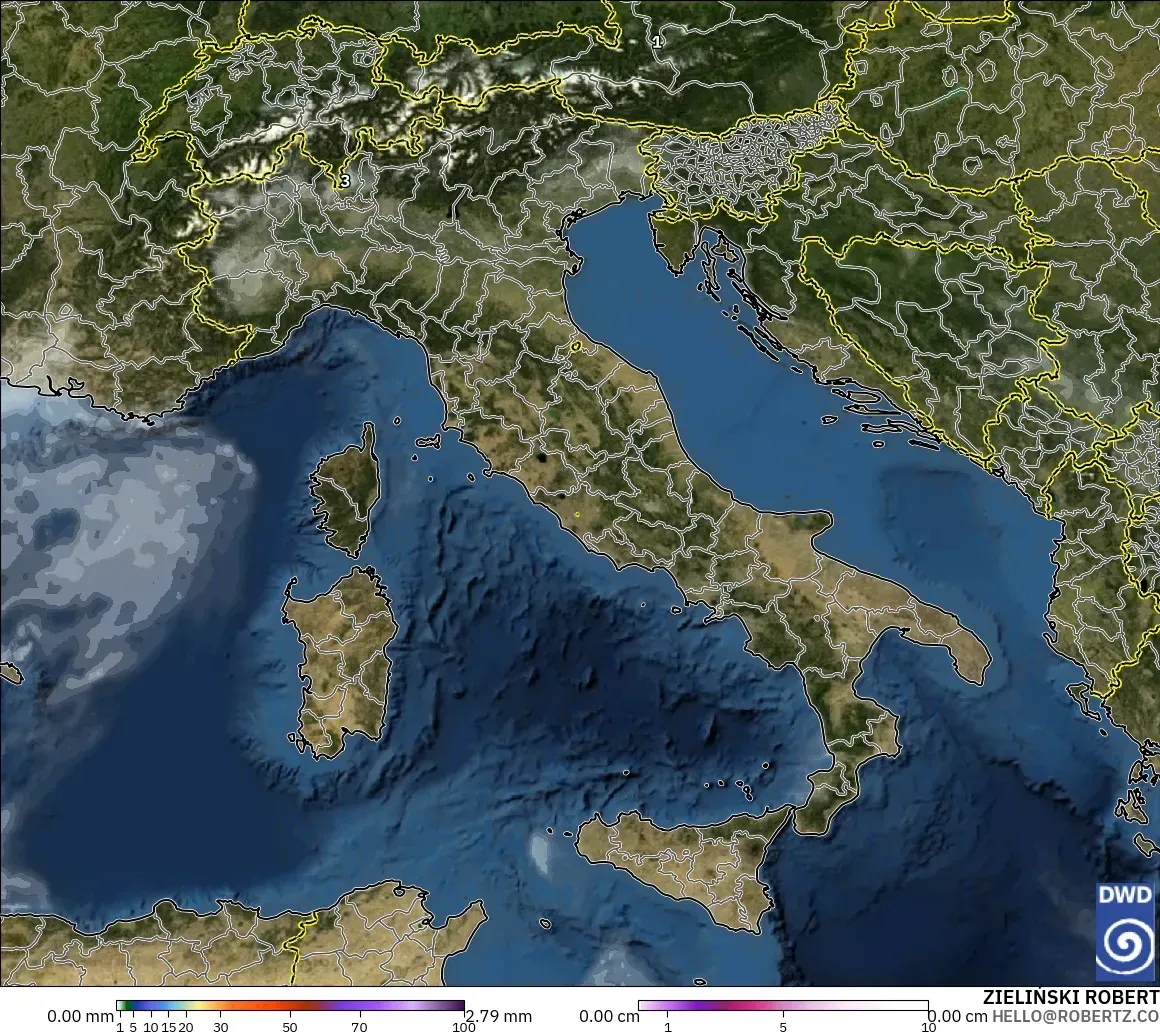 ICON modelo - Italia, Precipitación, nubes y presión