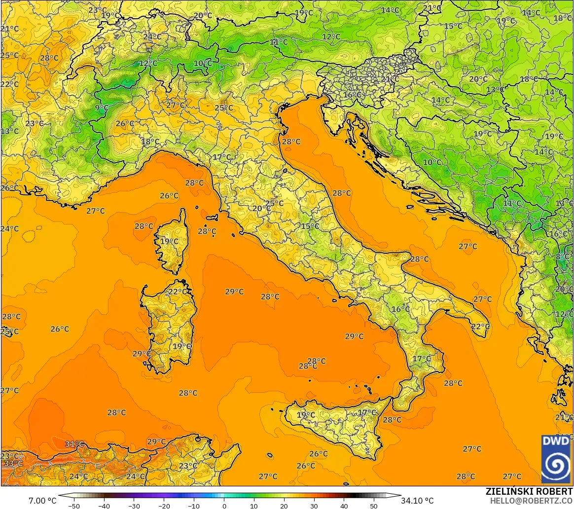 ICON modelo - Italia, Temperatura a 2 m